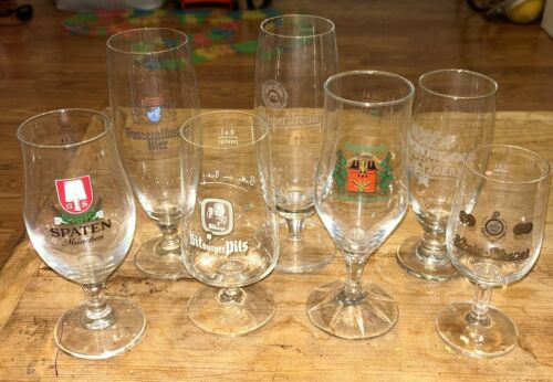 German Others Bier Beer Glasses Authentic Vintage Stem Glass Lot Of 7 - Bild 1 von 8
