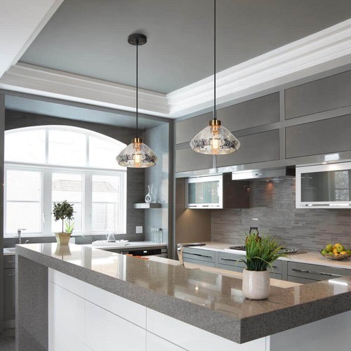 LNC Pendant 9.8" 1-Light Classic Black + Plated Brass w/ Textured Glass Shade - Picture 5 of 12