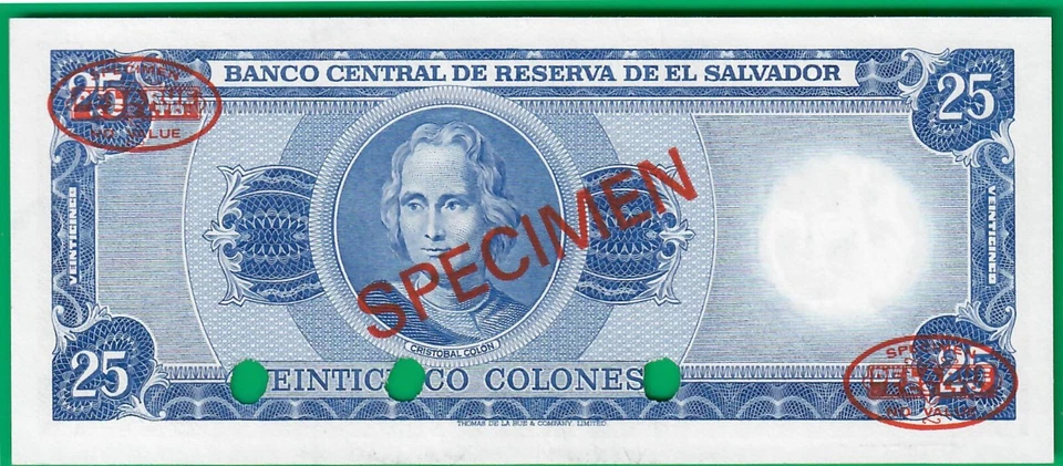 El Salvador 25 colones 11/5/1978 specimen, Series QK, P130s, UNC - Image 2 of 2