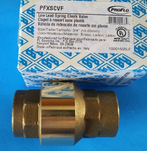 3/4" PROFLO PFXSCVF Low Lead Spring Check Valve, Lead Free Brass, 3/4,  1/2 psi - Picture 1 of 7