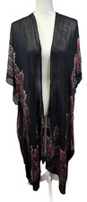 Womens Boho Open Front Paisley Floral Kimono Duster OS Long Flowy Statement
