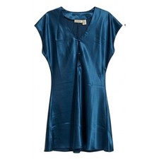 VTG Victorias Secret Gold Label Blue Satin Nightgown Petite P Mini Dress Glossy