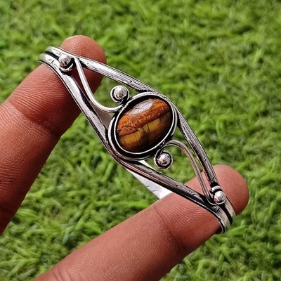 Buy Tiger's Eye Gemstone Cuff Bangle 925 Sterling Silver Plated Handmade Jewelry
