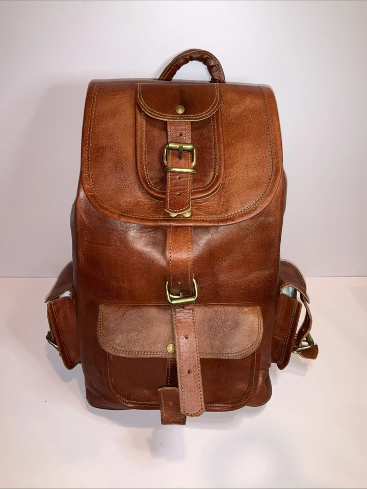 Maravillosa mochila de cuero genuino mochila bolsa de viaje para hombre y mujer nueva Foto 2 de 4