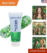 Self-Adhesive Green Chunky Glitter for Hair and Face - Perfect for Raves 