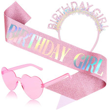 Birthday Crown and Sash Heart Sunglasses for Women Happy Birthday Party Decorati