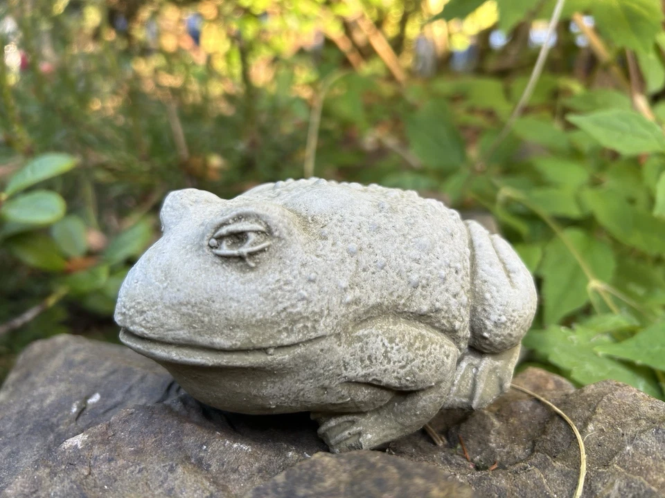 Small Stone Bullfrog Garden Ornament - Pond Statue Frog Toad Decoration Gift - Image 3 of 4