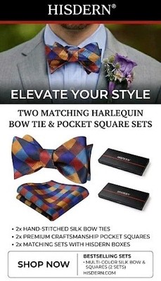 HISDERN TWO(2) Checkered Plaid Self Bow Tie & Pocket Square Sets