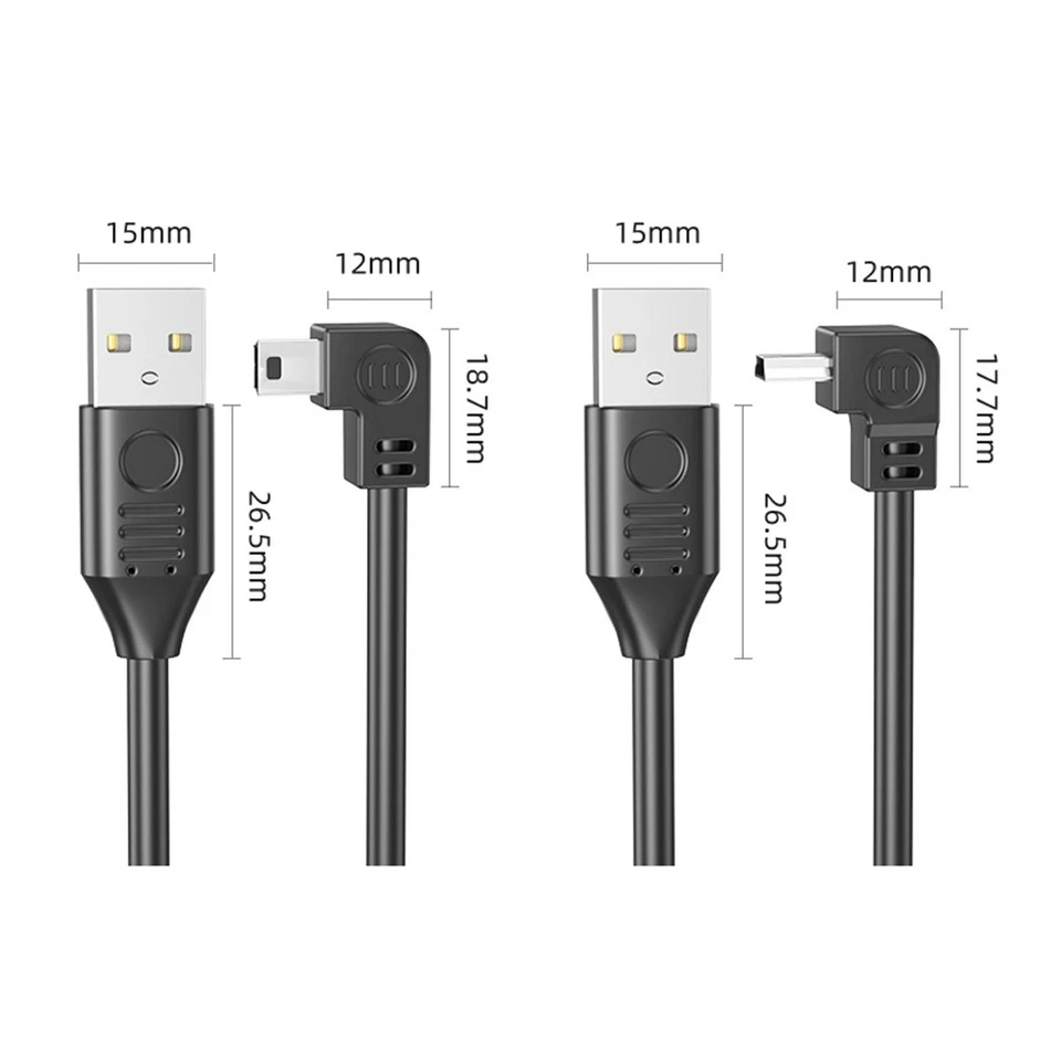 Mini USB Cable USB 2.0 Male to Angled 90 Degree Mini USB Male Cable Charge Lead - Image 3 of 4