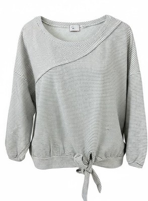 Anthro Postmark Neutral Stripe French Terry Cotton Sweatshirt Womens L Tie Front
