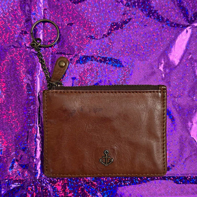 Harbour Brown Solid Nautical Zip Wallet Credit Card Holder w/ Key Ring