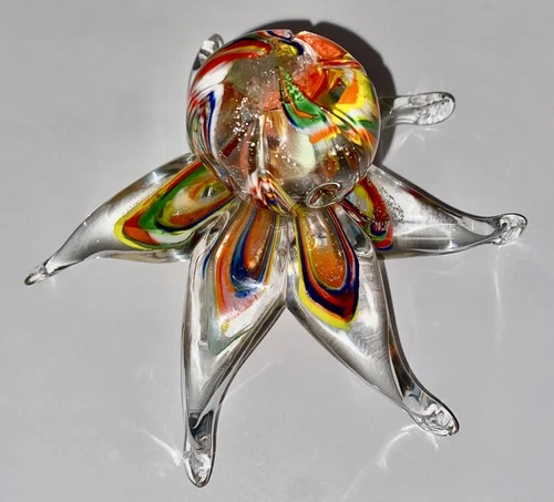 Octopus Figurine Murano Vetro Esegusto Art Glass Handcrafted Swirl Pattern 4x7"