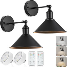 Vintage Black Wireless Battery Operated Wall Sconces, Cordless LED Wall Lights S