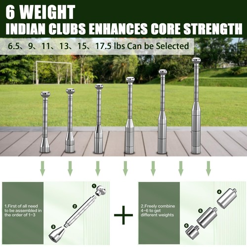 Adjustable Macebell Clubbell - 6-in-1 premium steel indian club for Full Body... - Picture 2 of 7