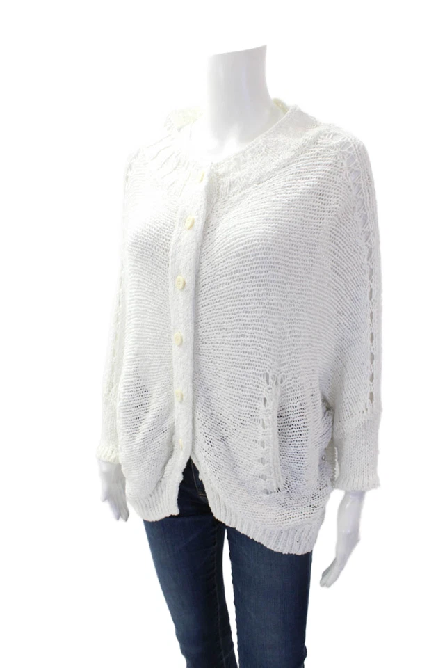 Cárdigan suéter blanco con botones manga 3/4 tejido de algodón para mujer Inhabit talla 1 Foto 2 de 4