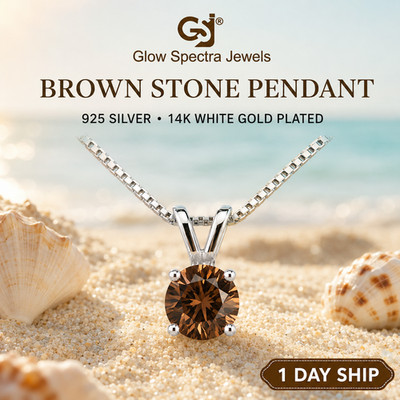 2.50Ct Round Brown Diamond Solitaire Women Pendant 14K White Gold Plated