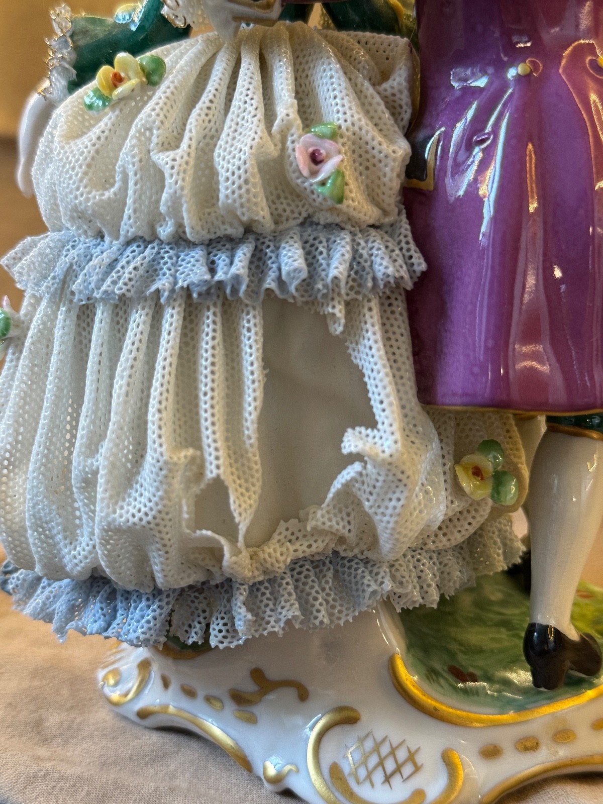 Vintage Dresden Art Germany Porcelain Lace Figurine Hand Painted Rococo Style