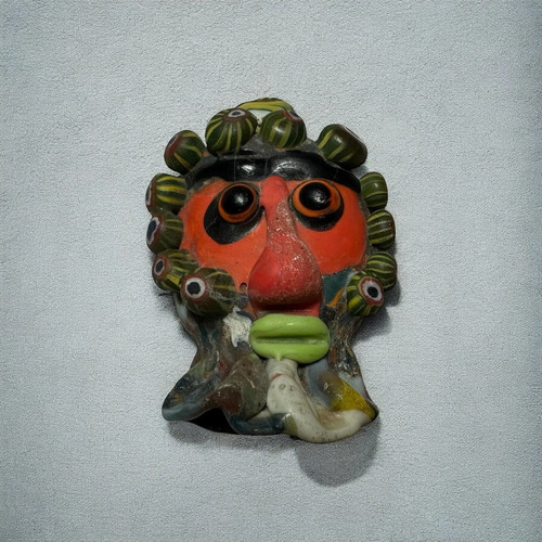 Ancient Phoenician Mosaic Glass Face Amulet Pendant (44mmx60mm)