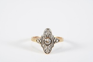 O71Z06 Art Déco Gold 585 14kt Ring mit natürlichen Diamanten zus. ca. 0 24ct