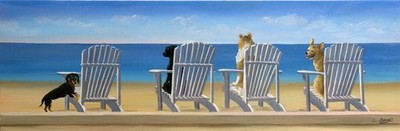 Beach Chair Tails Art Print by Carol Saxe 20 x 8 in. Paper Size New Unframed