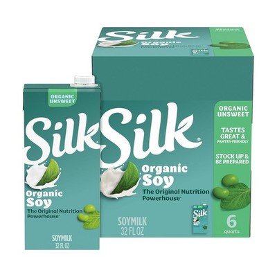 Silk Shelf-Stable Organic Soy Milk, Unsweetened, 32 Fl Oz (Pack of 6)