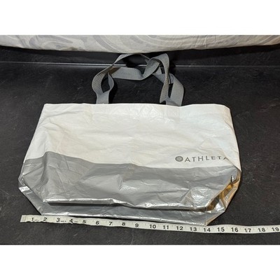 Athleta Reusable Shopping Tote Bag Large White Silver Metalic Grey 19'' x 13''