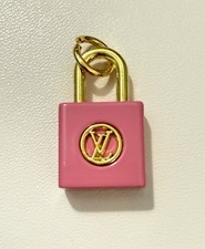 LV Zipper Pull Upcycled Charm Repurposed Gold Tone & Pink Lock