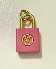 LV Zipper Pull Upcycled Charm Repurposed Gold Tone & Pink Lock