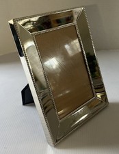 Polished Silver Tone Metal Beaded Border Picture Frame Holds 4x6 Photo SALE 