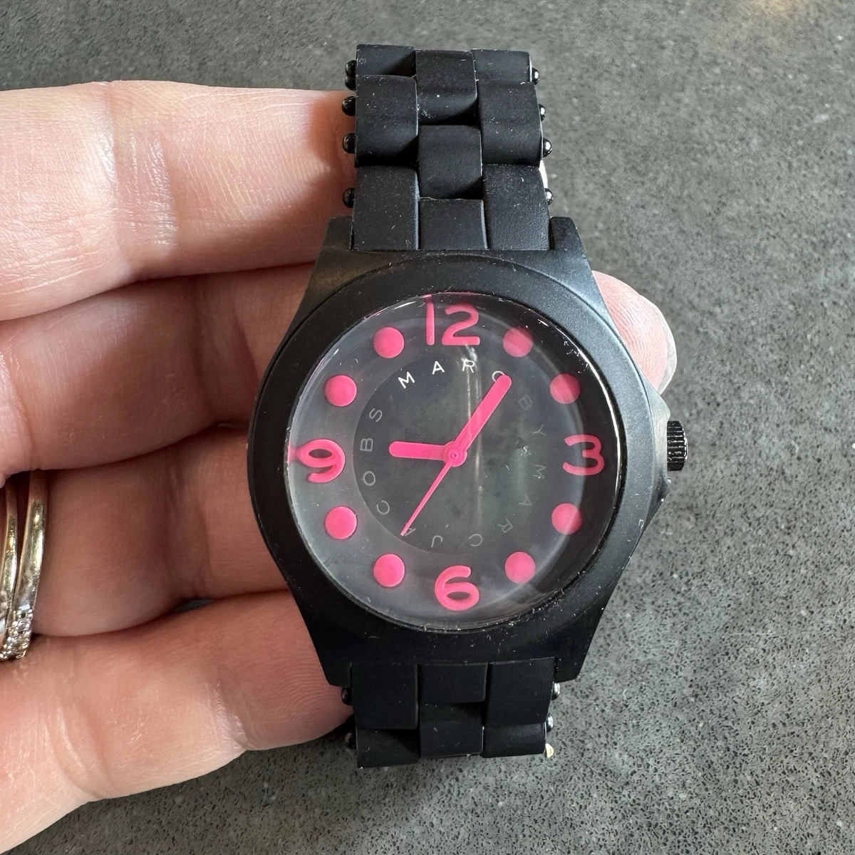 Marc by Marc Jacob’s Pink and White Silicone Link Chronograph Watch Waterproof Marc by Marc Jacobs Plastic Band Wristwatches for sale | eBay main image 3