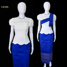 Khmer Traditional Outfit  2 Piece, Khmer Shirt  Skirt  FREE Khmer Scarf