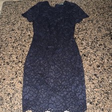 Lauren Ralph Lauren Navy Lace Sheath Dress Floral Short Sleeve Size 6