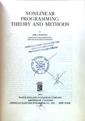 Nonlinear programming Theory and Methods; Martos, Bela: