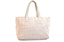 Authentic CHANEL New Travel Line Shoulder Tote Bag Nylon Leather Pink 4728N