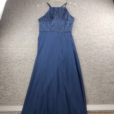 Lulus Maxi Dress Blue Lined Slit Lace Trim Size Small Women's