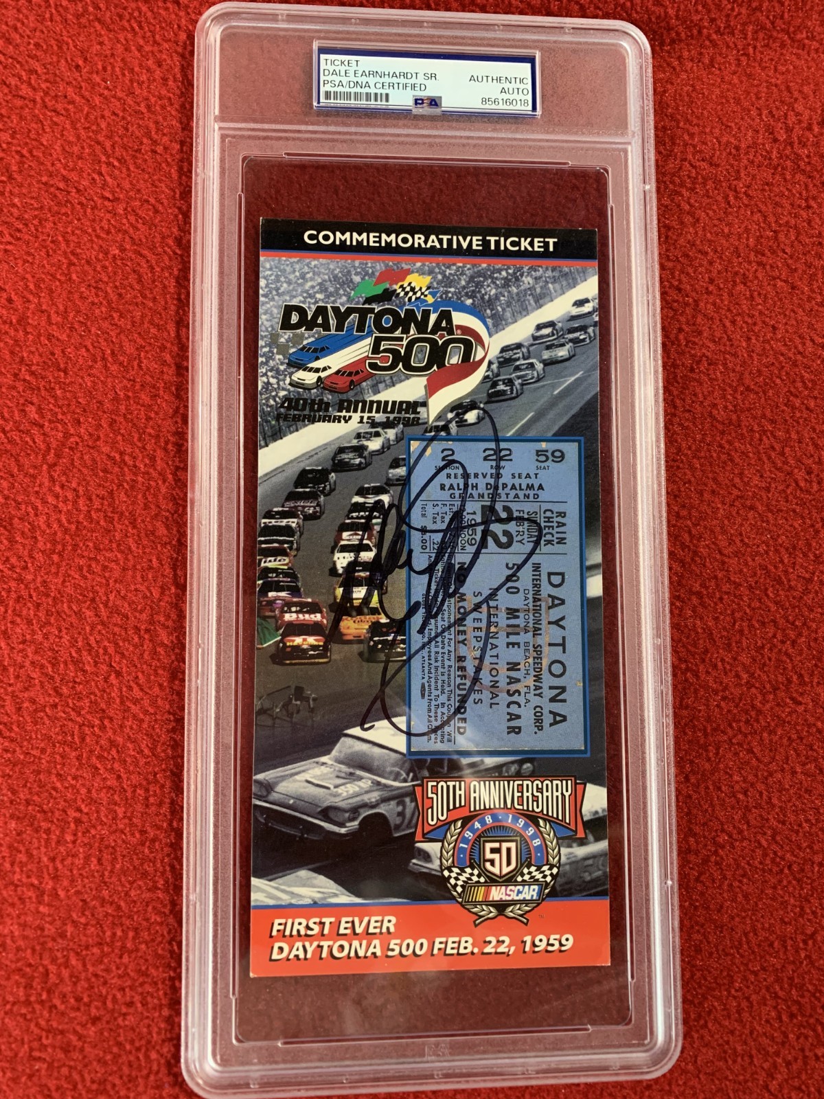 1998 Dale Earnhardt Sr. Signed Daytona 500 Commemorative 1959 Ticket PSA/DNA view 2