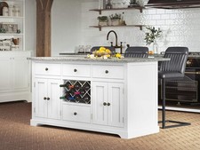 Kitchen Island White Painted with Grey Granite Worktop Breakfast Bar Storage