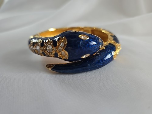 BRACCIALE JOAN RIVERS SERPENTE SERPENTE CERNIERA MORSETTO 6,5" CRISTALLI SMALTO BLU  - Foto 7 di 8