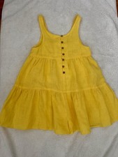 Zara Girls Sunny Yellow Tiered 100 Linen Button Front Romper size 6 year EUC