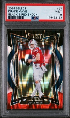 2024 Panini Select - Concourse Drake Maye #27 Black & Red Shock RC PSA 9