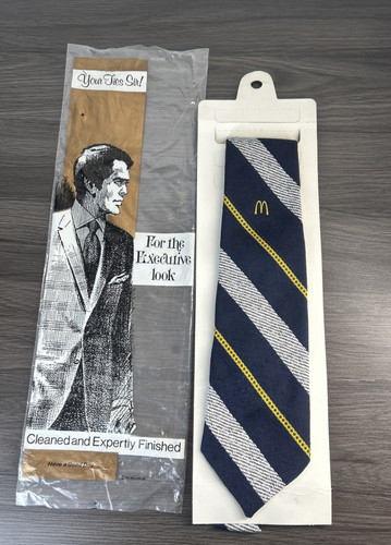 McDonald’s Tie Employee Uniform Blue Striped Golden Arches Prince Consort VTG