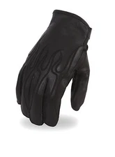 Mens Flame Embroidered Driving Glove, Lightly Lined w/ Gel Palm - WOW