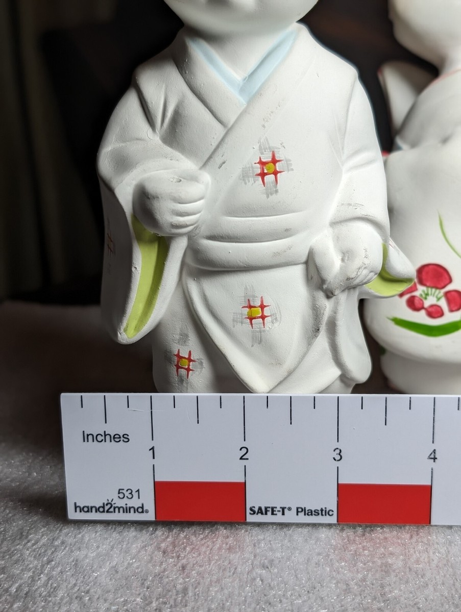 Vintage Pair Of Japanese Hakata-Ningyo Clay Dolls Traditional