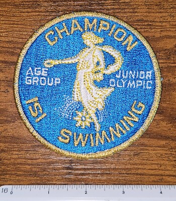 Vintage Junior Olympic Swimming Champion Gold Mylar Swim Sport Patch