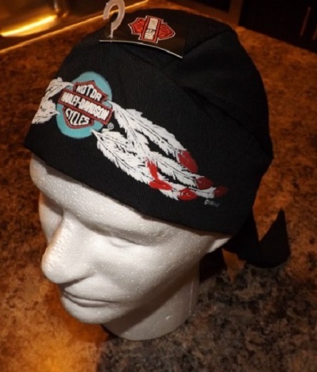 Harley Davidson Genuine Licensed Black Bar and Shield Eagle Feathers Headwrap