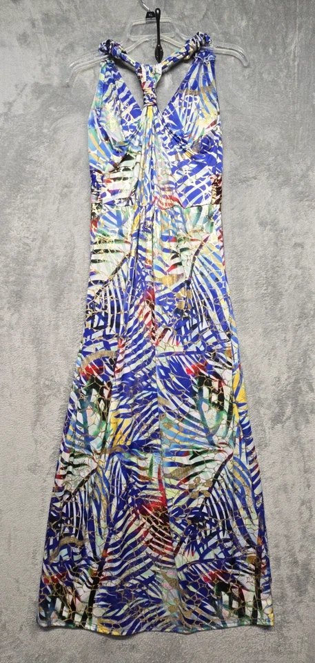 Платье Shoreline женское размер средний синий цветочный золотой металлик Y2K отпуск круиз - Изображение 2 из 4