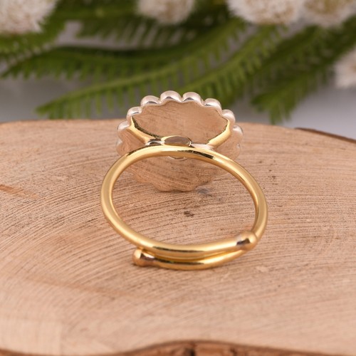 Floral Gold And White Ring Ethiopian Opal Gemstone Adjustable Brass Ring Jewelry - Picture 5 of 6