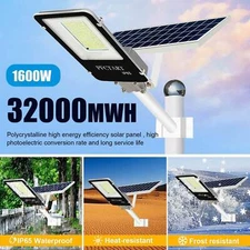 1600W LED Solar Street Light w/Pole Motion Sensor Dusk To Dawn Outdoor Road Lamp