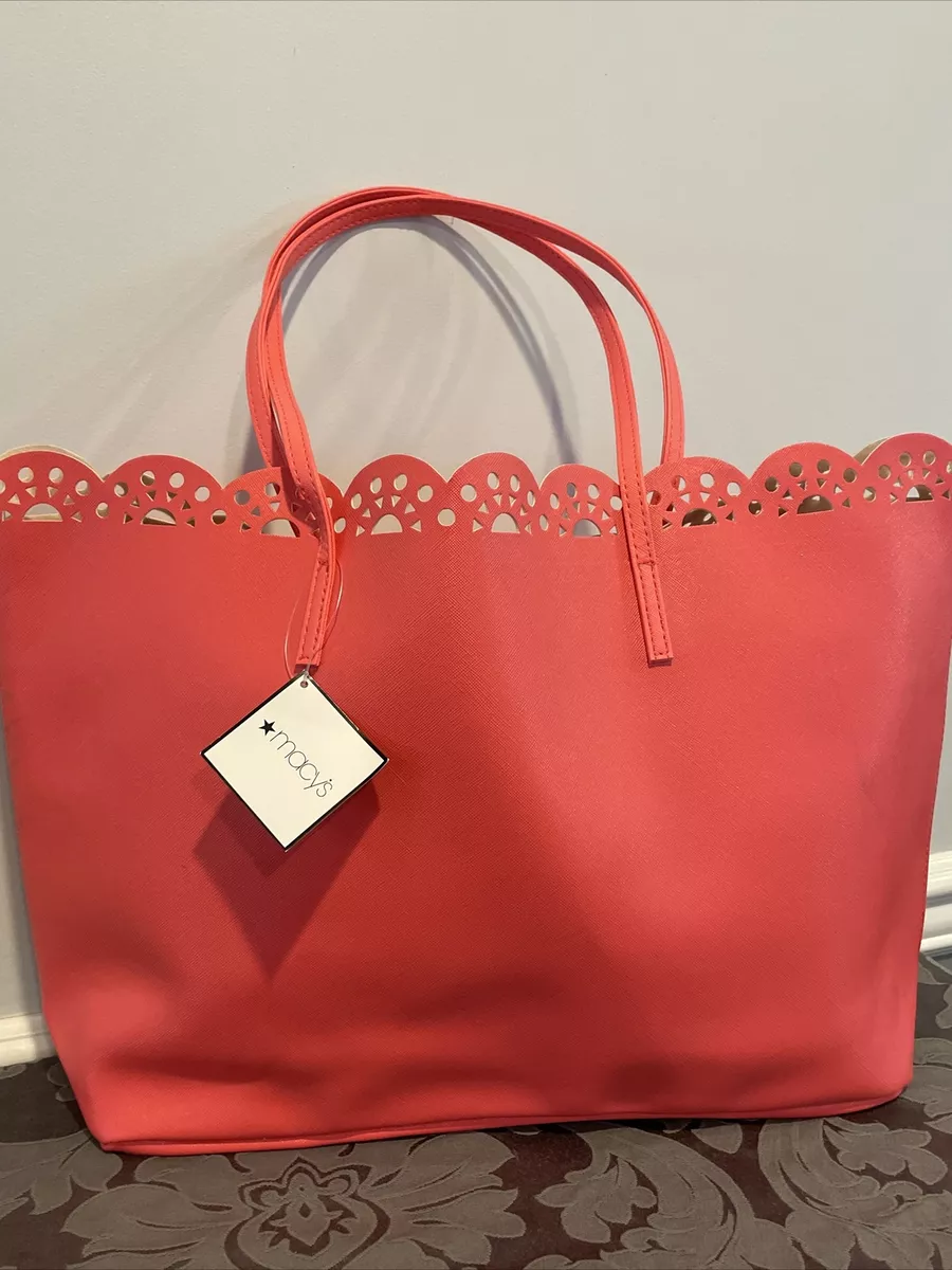 MACY S Pink faux leather tote light tan shopper bag handbag taupe purse NEW
