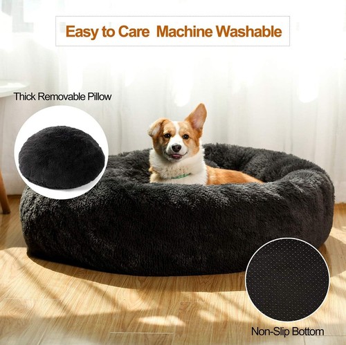 Luxury Self-Warming Donut Dog Bed for Medium Dogs - Washable Faux Fur Cuddler - Picture 7 of 9